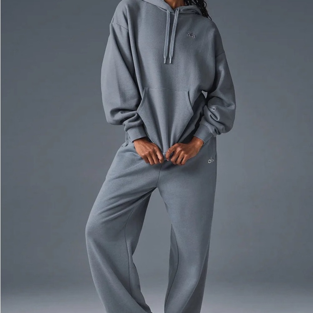 Alo Yoga Steel Gray Accolade Hoodie and Wide Leg Sweatpants Set